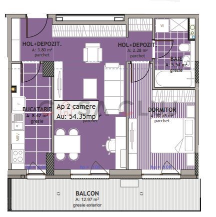 Apartament 2 Camere, 54mp + Balcon 13mp, Semifinisat - Poză 2