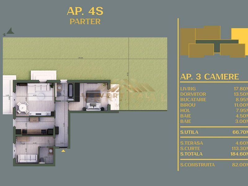 Apartamente 3 Camere cu gradina113mp, Berceni - Vidra - Poză 1