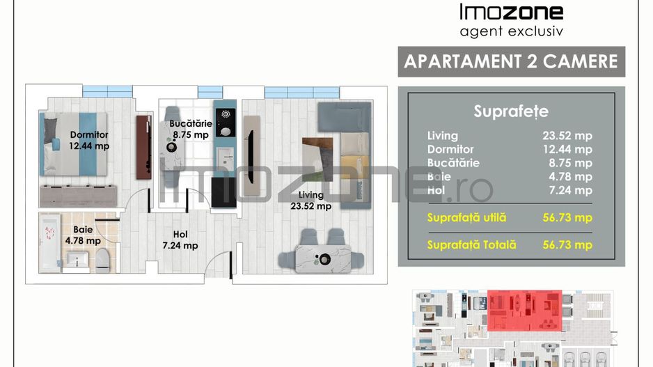 2 Camere, 57 mp, living spatios, langa Metrou Pacii, in Militari, sector 6 - Poză 1