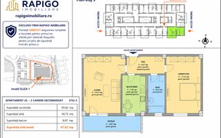 Apartamentul nr. 26 | 2 camere decomandat | Etaj 3 | Terasă 8,87 mp | - Poză 1