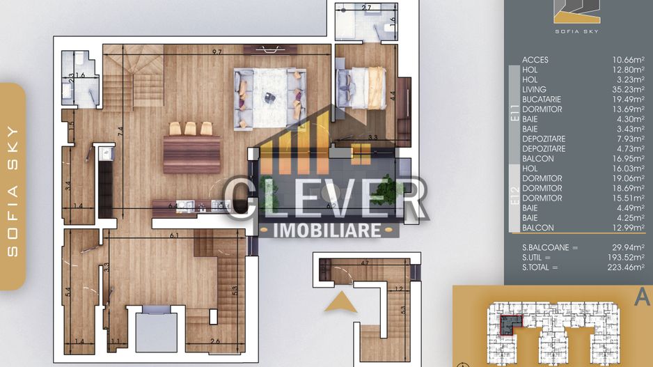 Duplex 5 camere  223 mp Finalizat, acces din lift | Parcare | Pallady - Schiță 8