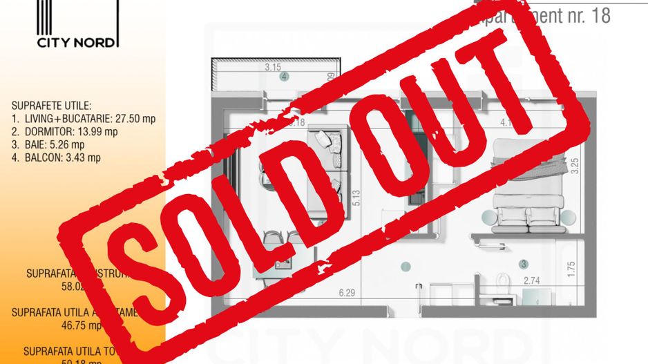 Apartament 18 / 30 – 2 camere – 46.7 mp – Balcon – Etaj 1 / Etaj 2 - Poză 1