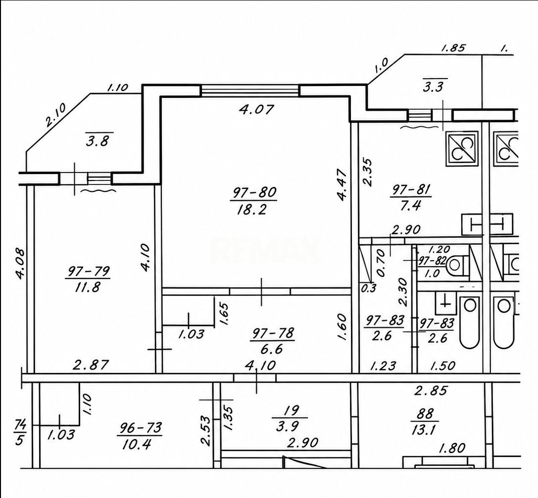 Apartament cu 2 dormitoare Seria 143 Etaj 7/9 – Centrul orașului Căinari - Schiță 1