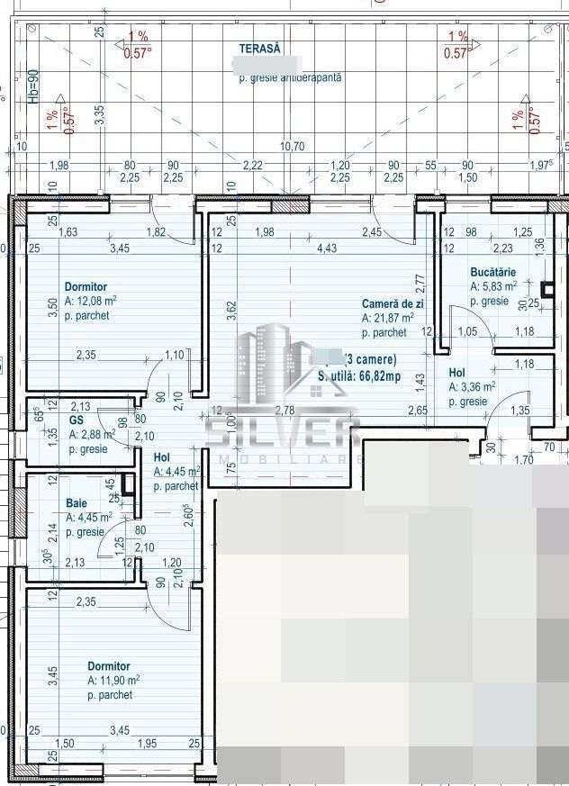 Apartament cu 3 camere dec.+TERASA de 60 mp. - Poză 2