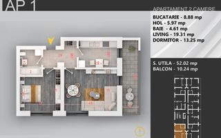 Oferta Lansare 2 camere bloc boutique  parcul Teilor - Schiță 1