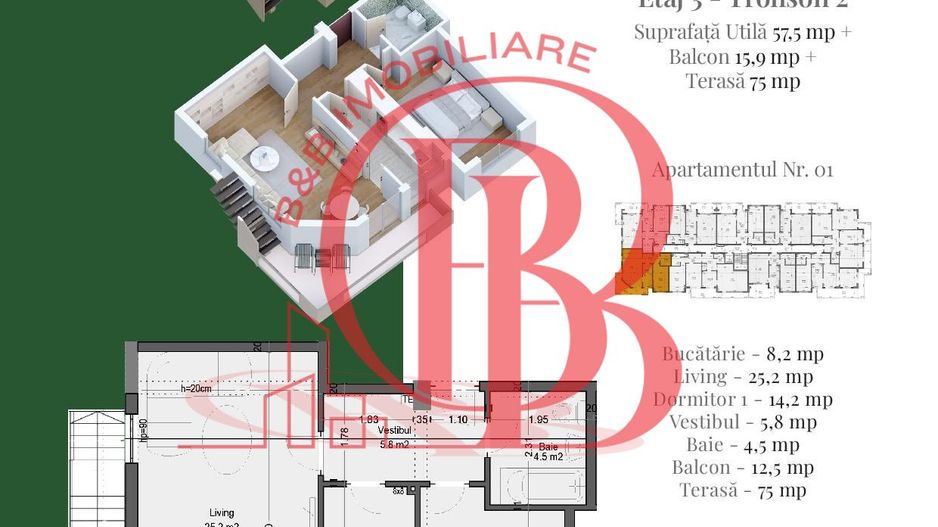 Apartament 2 camere cu Rooftop Privat Theodor Pallady - Schiță 2