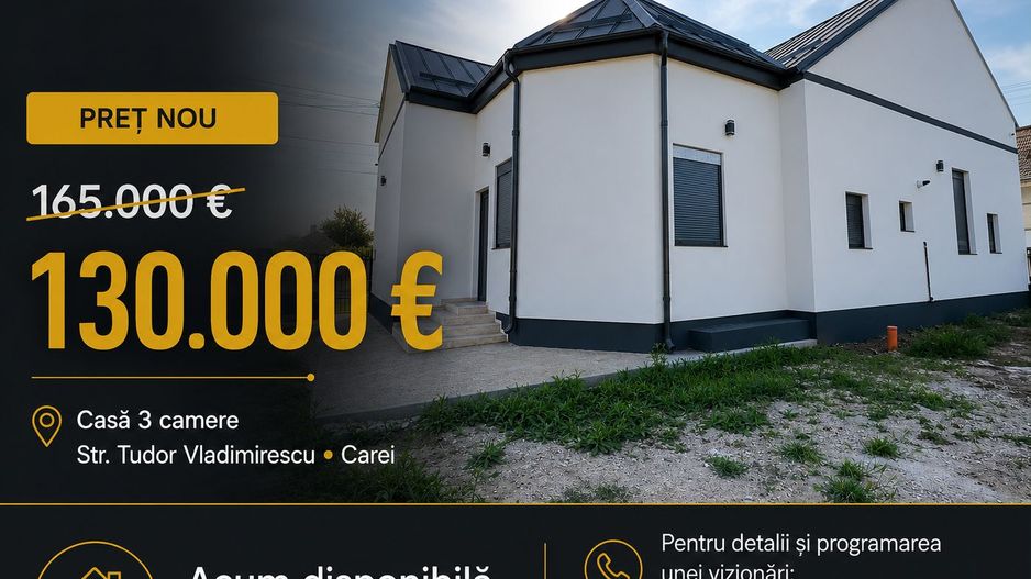 SUPER OFERTĂ! Casă 3 camere 154 mp, Teren 630 mp - Str. T. Vladimirescu - Carei - Poză 1