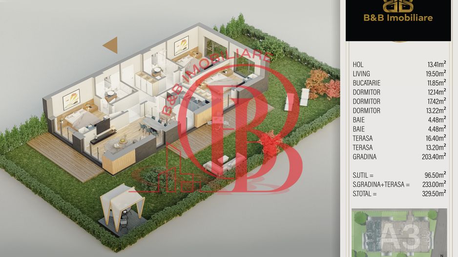 4 camere cu gradina PREMIUM-Pallady -direct dezvoltator - Schiță 1