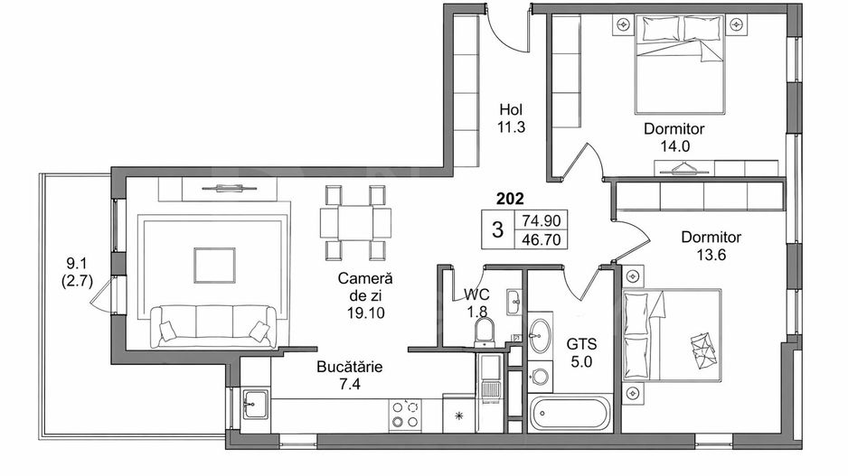 Vânzare, apartament, 2 camere, str. Durlești, Dumbrava - Poză 2