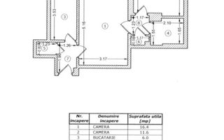 Apartamanet 2 camere cu centrala proprie | Pajura - Schiță 9