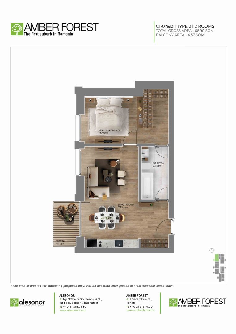 Apartament cu 2 camere mobilat in Amber Forest - Poză 13