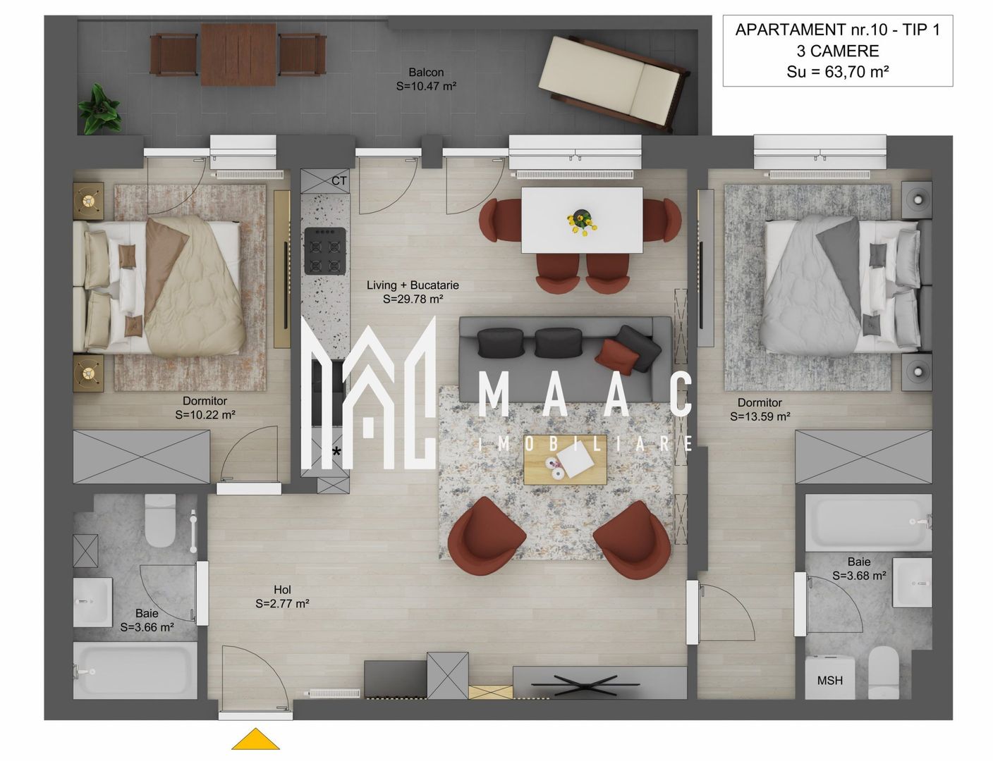 Apartament 3 camere I 64 mp I Sibiu I Doamna Stanca I 2 băi I balcon 10 mp - Poză 6