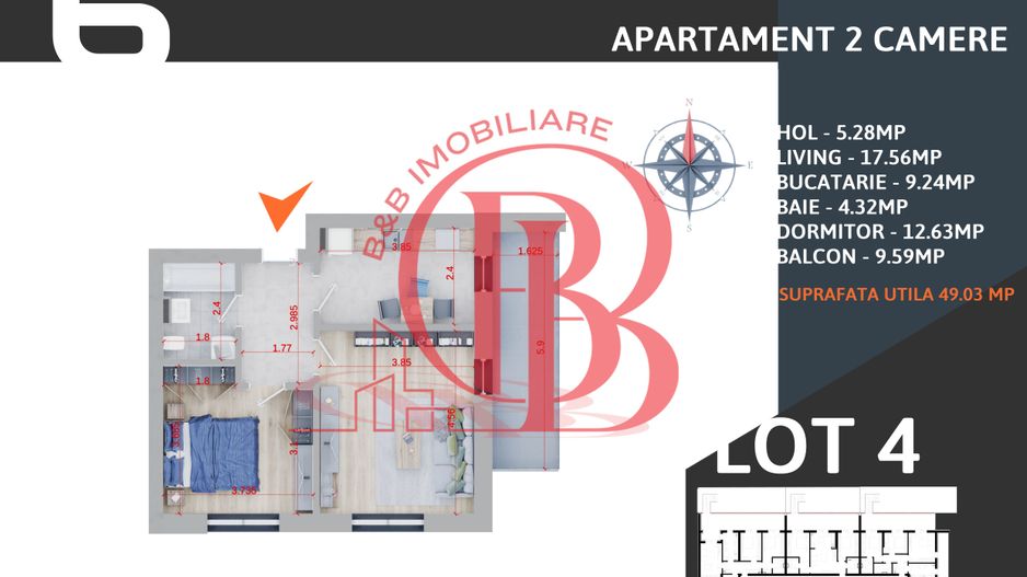 Apartament 2 camere decomandat  Titan Pallady Metrou Teclu - Schiță 10