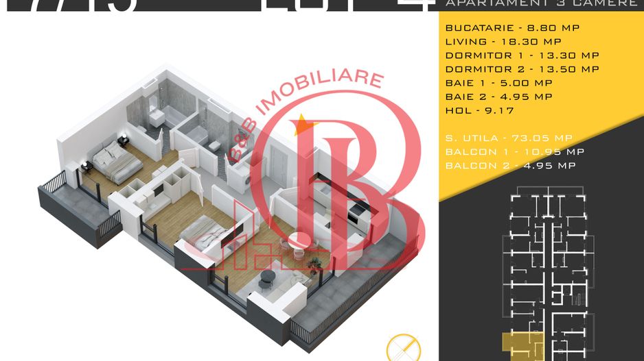 3 camere decomandat Titan Pallady  Metrou Nicolae Teclu - Schiță 12