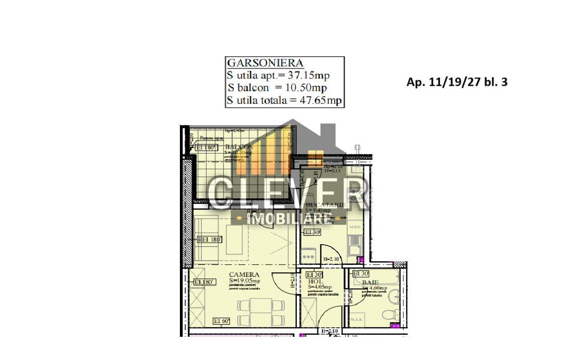 Garsoniera Decomandata, Terasa 10 mp - Pallady - Comision 0% - Schiță 14