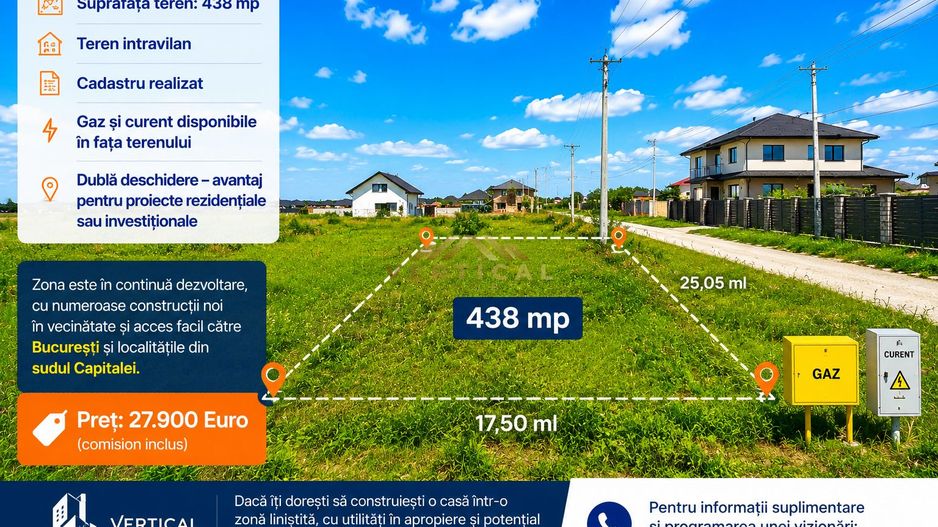 Teren intravilan – Comuna Vidra | 438 mp | Dubla deschidere - Poză 1
