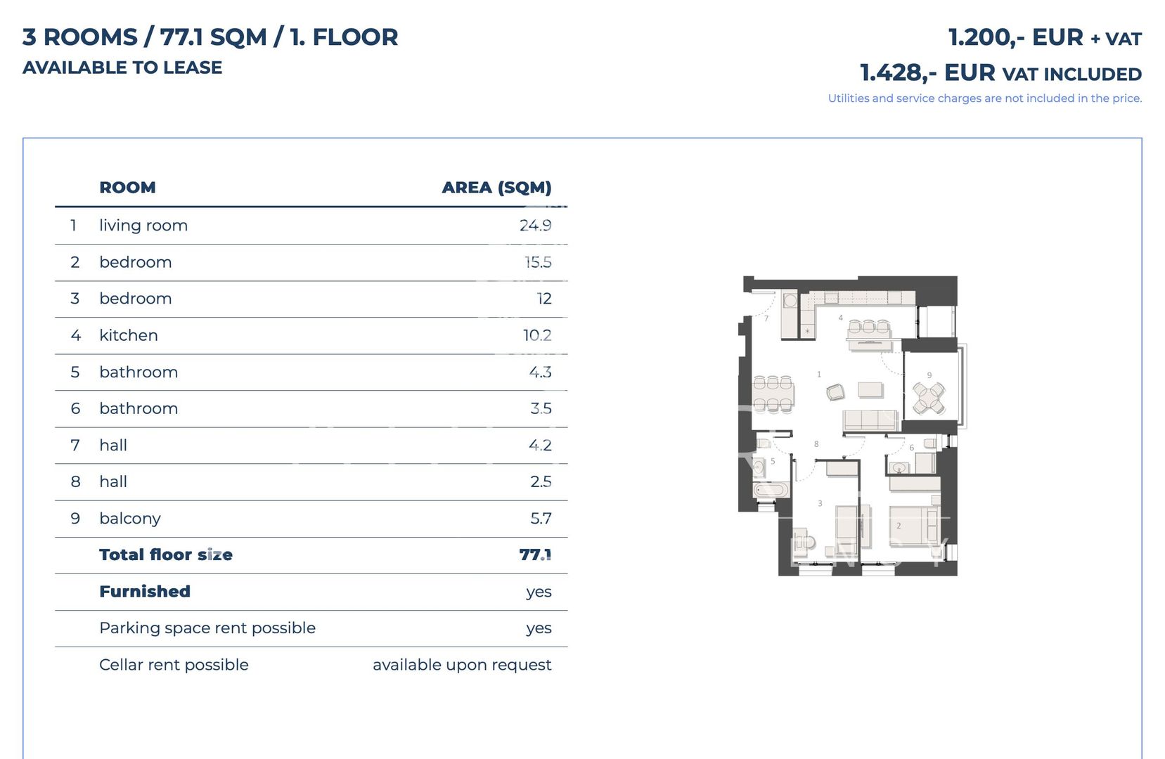3 premium rooms | 77.1 sq m + balcony | Promenada – Floreasca Nord - Poză 12