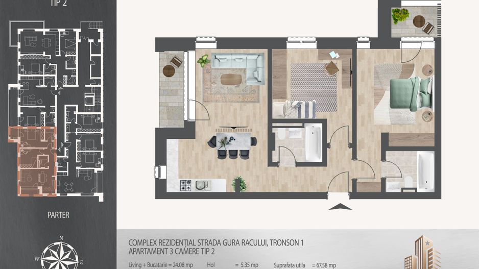 AP. 3CAM. - BLOC PREMIUM P+4 / SCOALA BRAUNER , METROU TECLU! - Poză 3