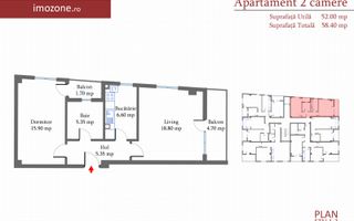 Apartament 2 camere, 57 mp, decomandat, etaj 1/4, MILITARI Pacii, COMISION 0% - Schiță 6