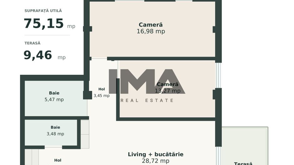 Apartament 3 camere | 75 mp utili | 2 băi | terasă | CF | Iris - Schiță 2