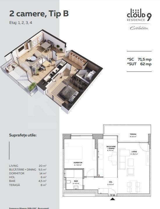 Vânzare, apartament, 2 camere, 9Cloud, București - Poză 1