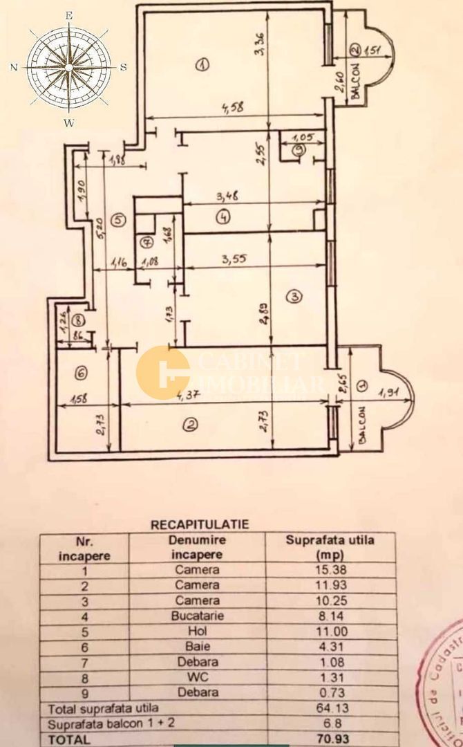 Ultracentral – Apartament 3 Camere Decomandat "La Cheie", Renovat 2025 - Schiță 19