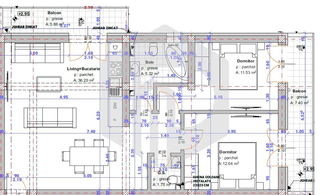 2min de Str. Semaforului | Semidecomandat  3 camere | Etaj 1 - Schiță 3