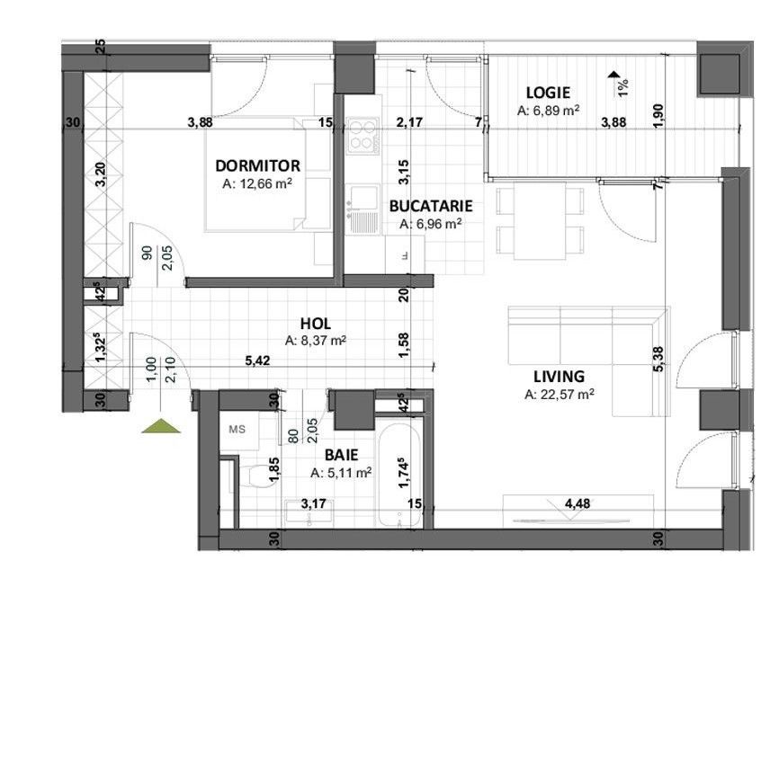 Spatiu birou | Circumvalatiunii - Nord One | Loc de Parcare Inclus - Schiță 11