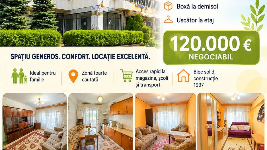 Apartament cu 4 camere, SC -133 mp, etaj 3, VASLUI - zona TRAIAN - ITM; - Poză 1