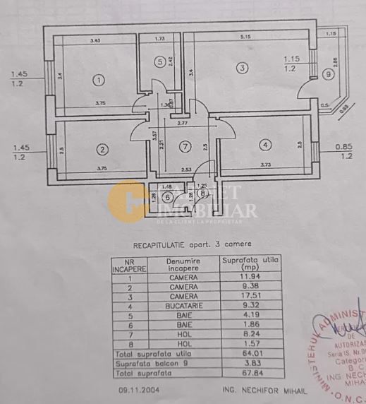 Pacurari-Canta Apartament 3 camere decomandat- 2 bai - Schiță 9