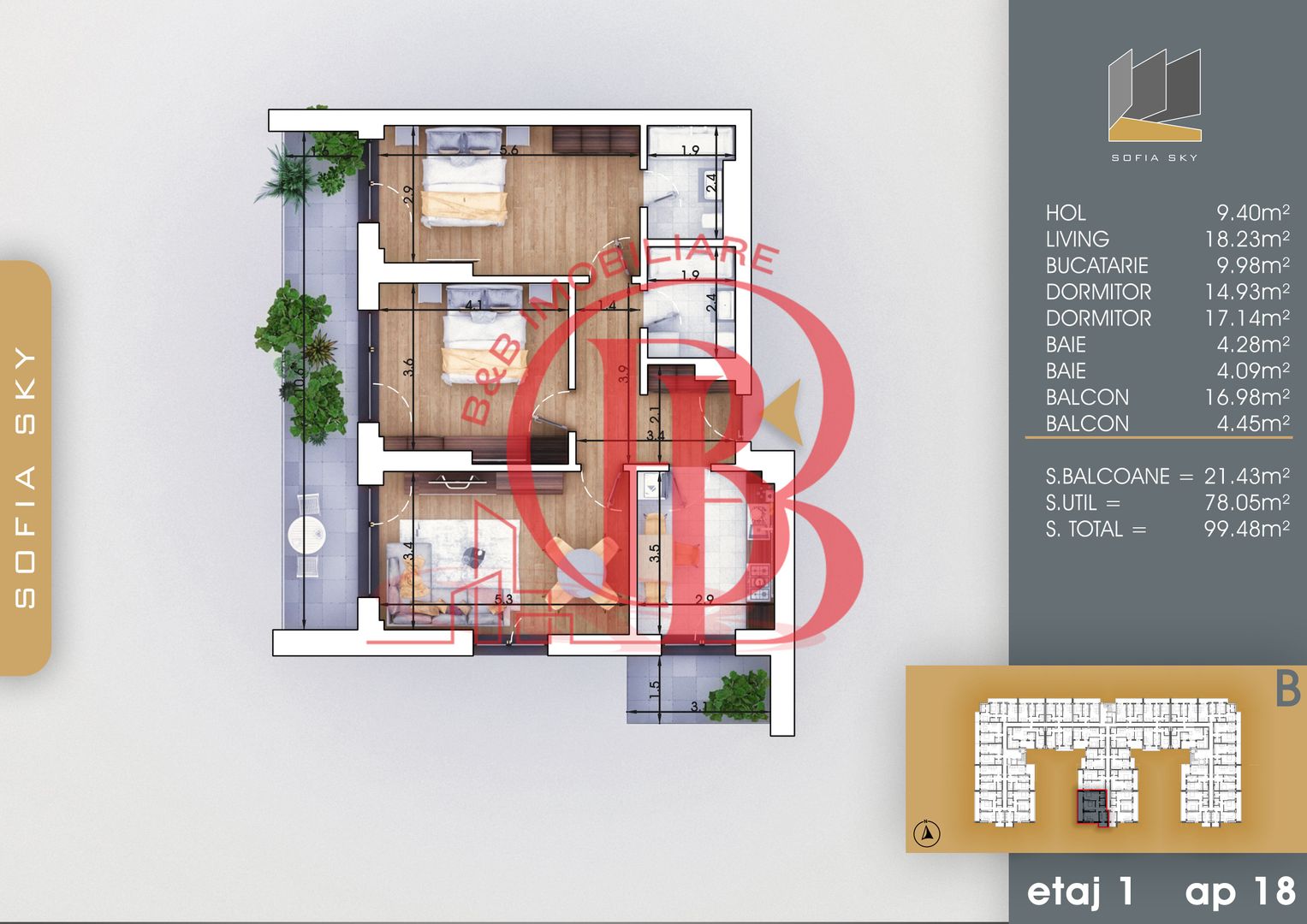 7min Metrou Nicolae Teclu 3 Camere Bloc Finalizat-Th Pallady - Schiță 2