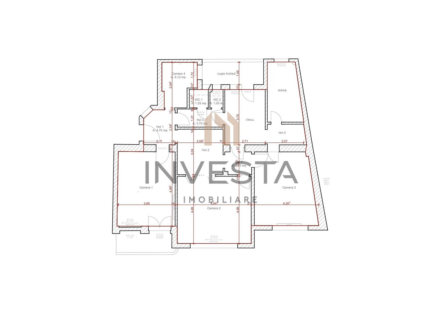 Apartament 4 camere 115 mp Ultracentral finisat modern pe Eroilor! - Schiță 3