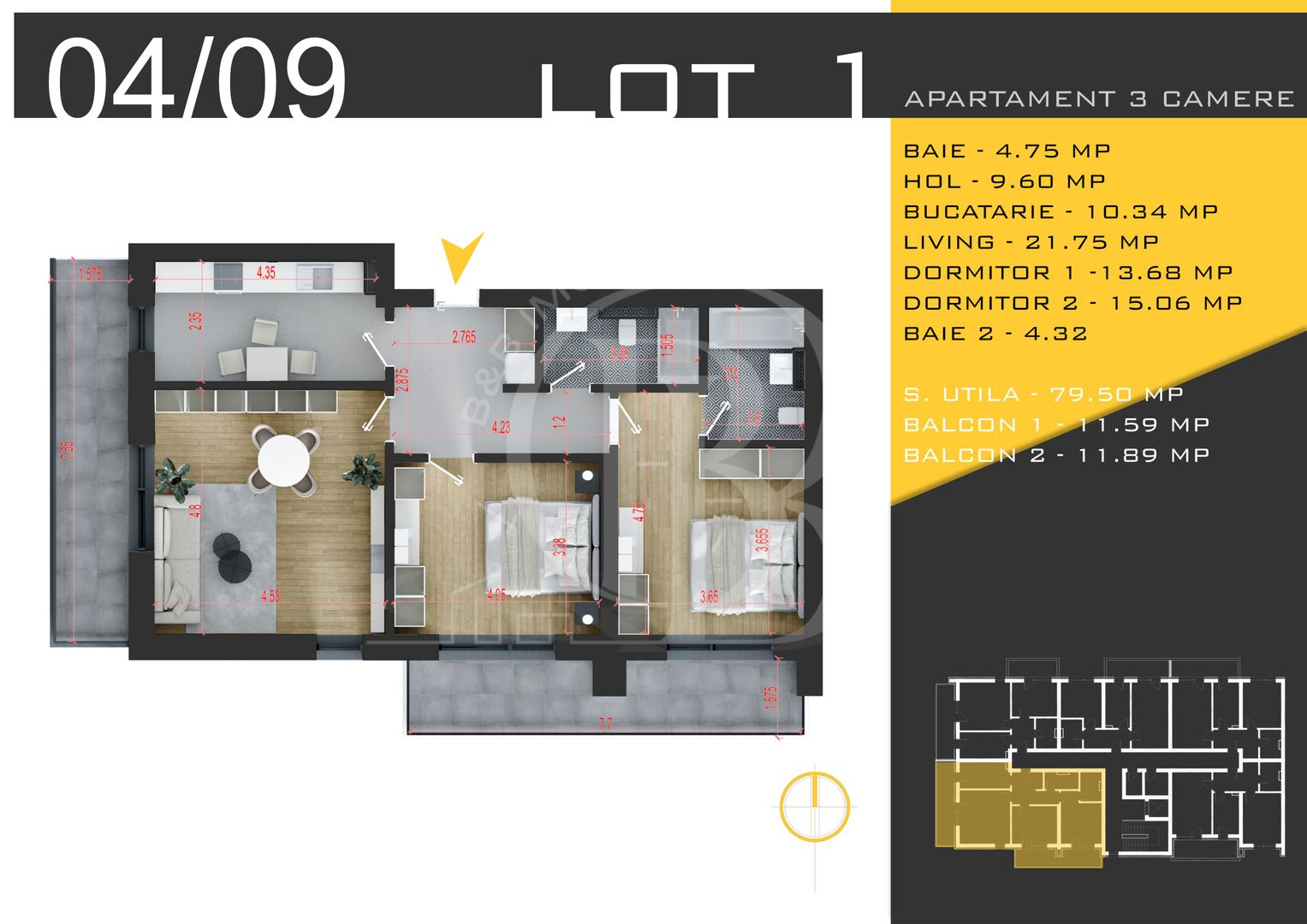 3 camere decomandat Titan Pallady  Metrou Nicolae Teclu - Schiță 12