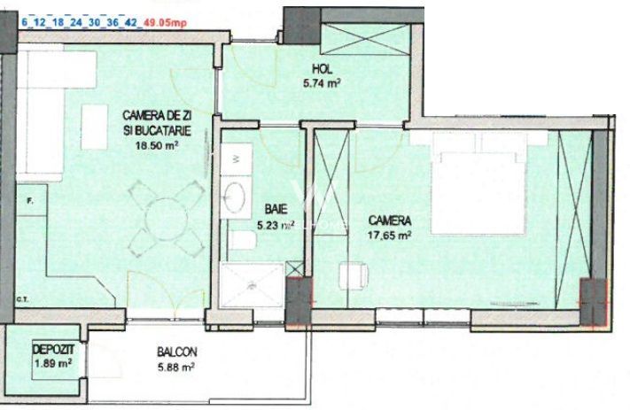 Proiect Nou, 2 camere decomandat ,Zona Shopping City Sibiu - Schiță 1