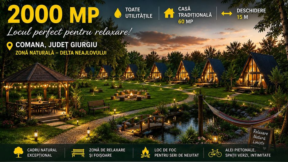 Teren 2000 mp de vânzare – Comana, deschidere la lac, aproape de Parcu - Poză 2