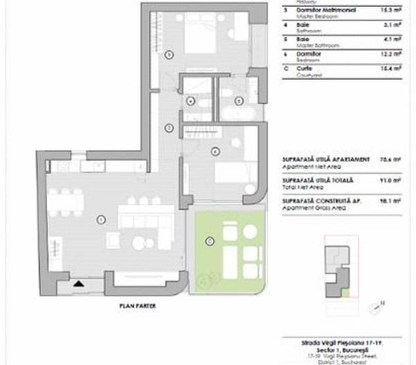 3 CAMERE +CURTE || Bloc boutique || DOMENII - Schiță 16