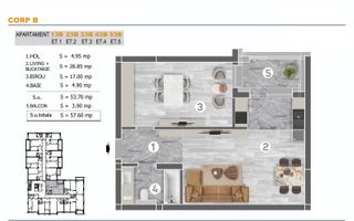 Apartament 2 camere, tip studio, Comision 0%, zona Grand Arena Mall - Schiță 5