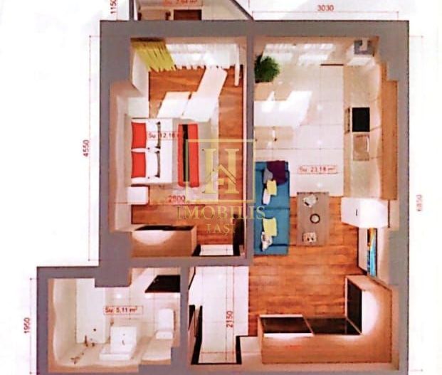 Apartament-living si bucatrie open space+dormitor, 43.4mp-Copou - Poză 4