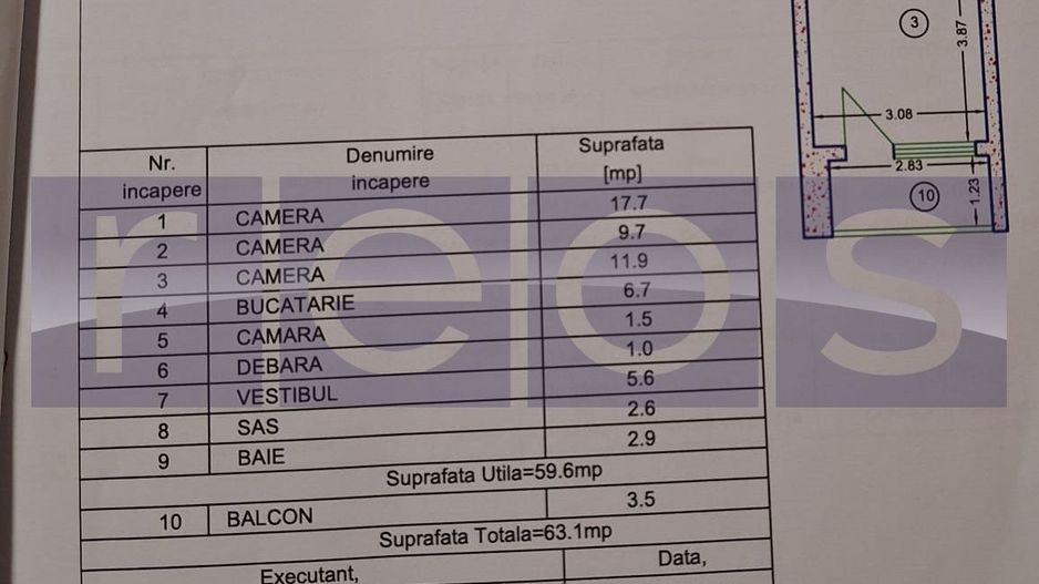 De vanzare 3 camere lângă metrou 1 Decembrie | 67 mp | Etaj 2 - Poză 8