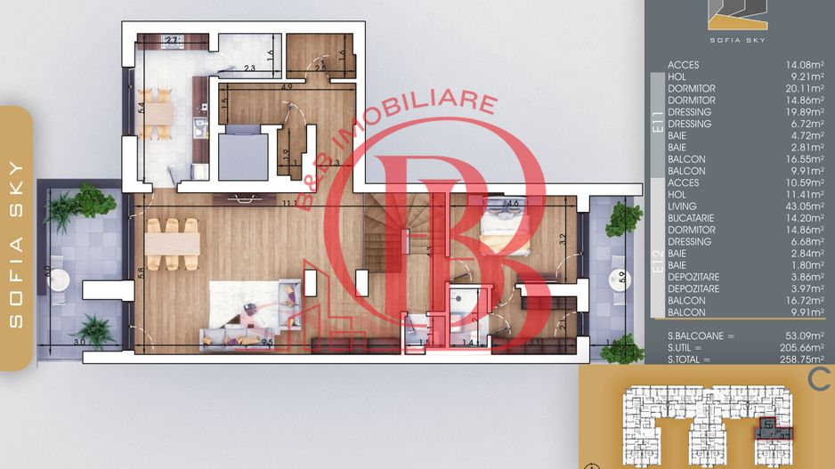 Duplex 4 camere 3 dormitoare cu baie proprie | Bloc Finalizat langa Metrou Teclu - Schiță 2