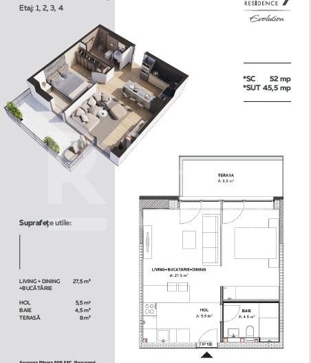 Vânzare, apartament, 1 cameră, 9Cloud, București - Schiță 4