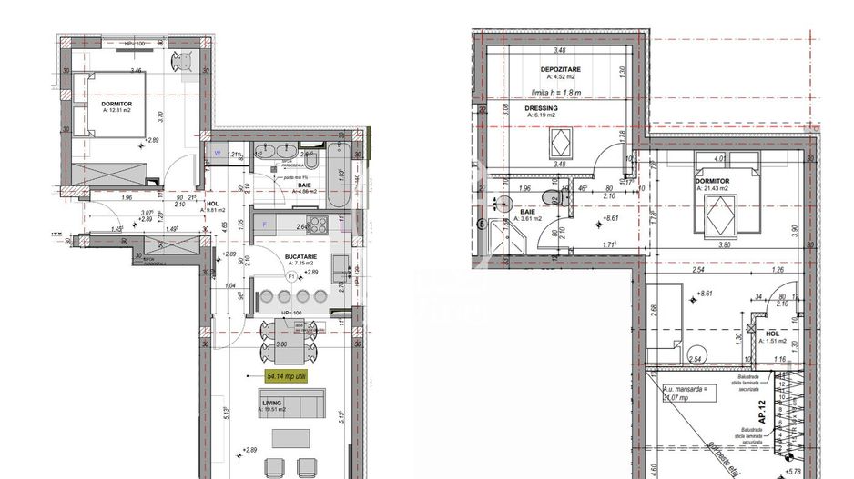 Penthouse 3 camere, 2 bai, finisat la alb, balcon (NCL-5A-Mi-ap.12) - Poză 14