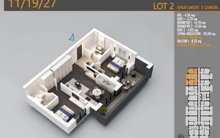 3 camere Pallady | 75,85 mp | Balcon 10 mp | 2 băi - Schiță 16