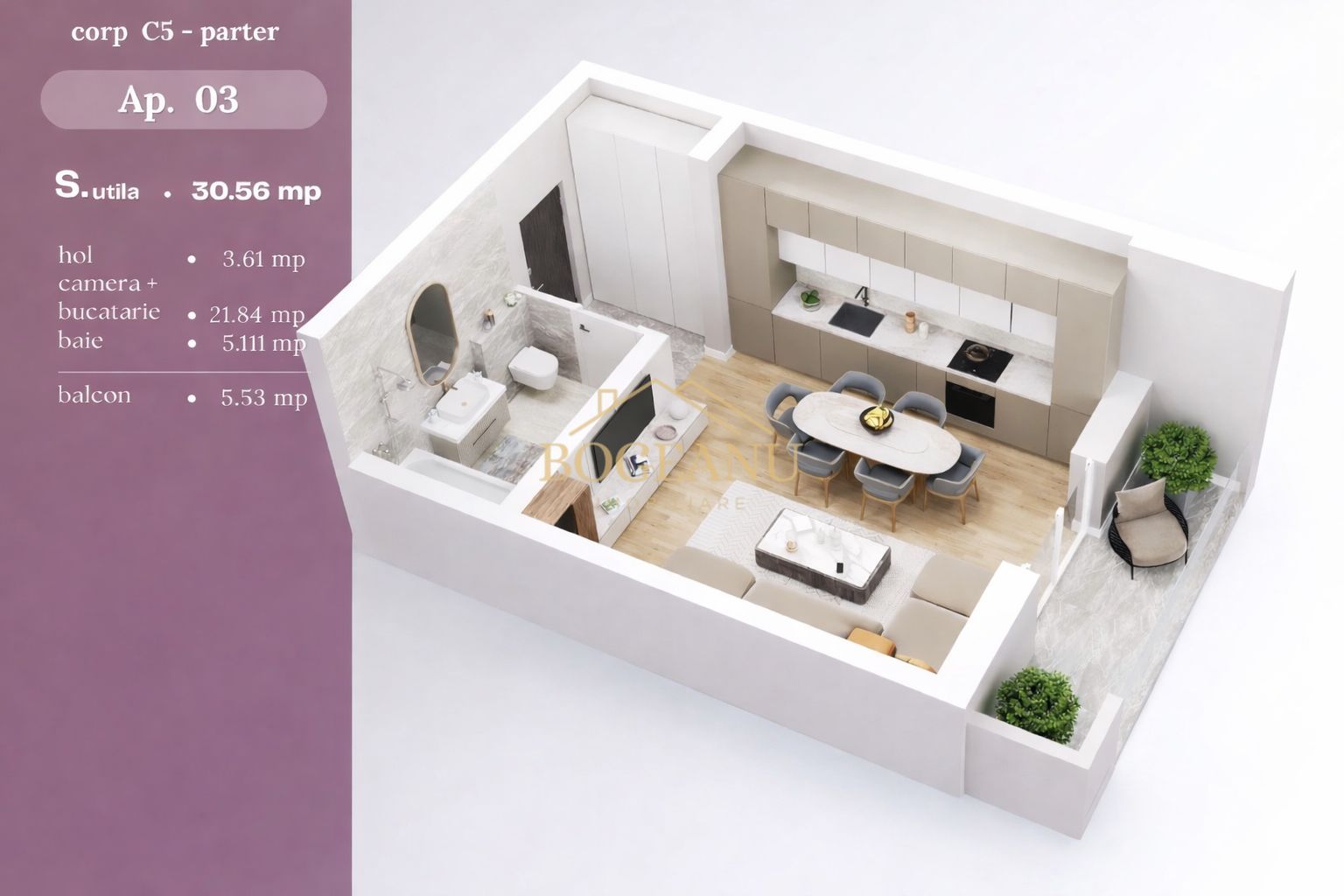 BG143- Apartament 1 cameră bloc nou | terasă | parcare inclusă | Giroc - Poză 4