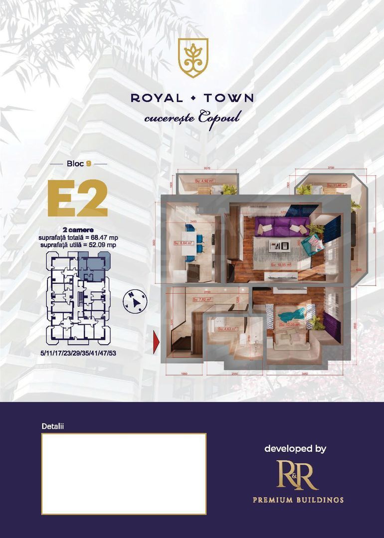 Apartament cu 2 camere, de tip E2 - Royal Town Copou - Poză 1