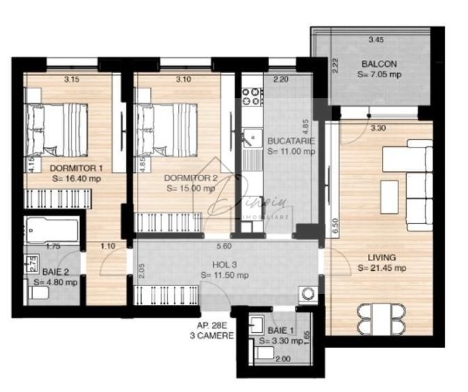 3 camere Pipera Rond OMV I 91 mp I Pret 236500 TVA Inclus - Poză 2