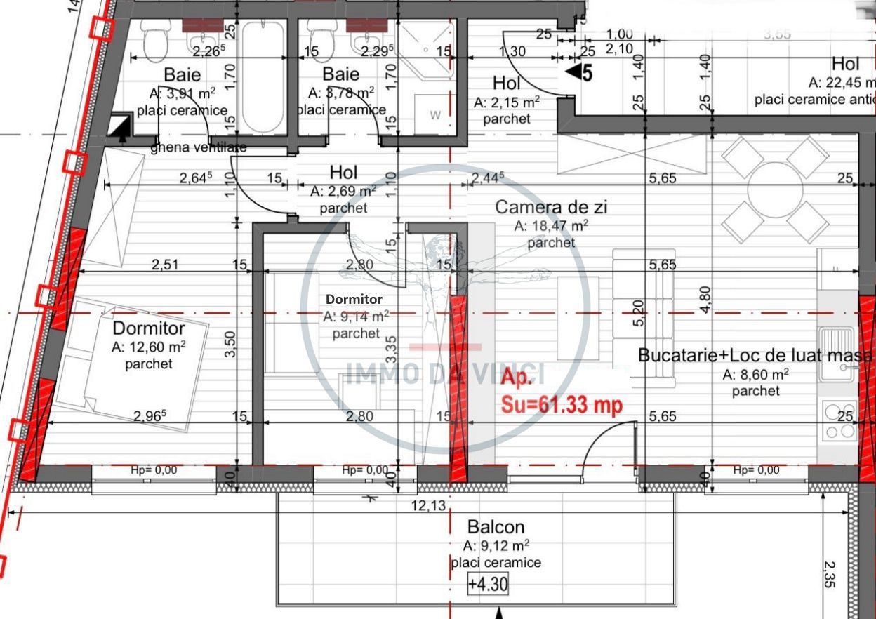 Apartament 3 camere 61mp+9mp balcon Marasti Bloc NOU si Parcare - Schiță 11