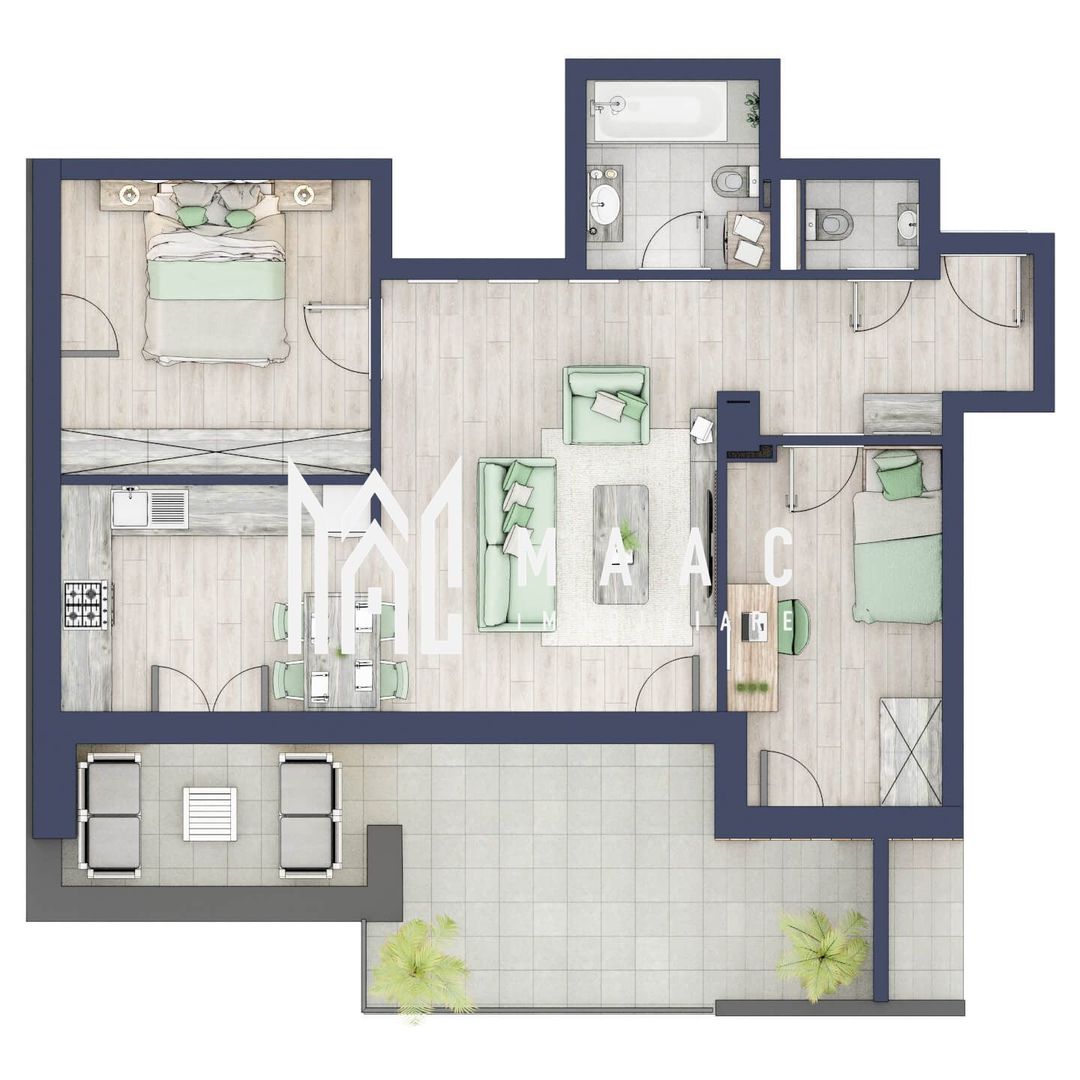 Apartament 3 camere | Balcon 22.2 mp | Etaj 3 | Turnisor - Poză 1