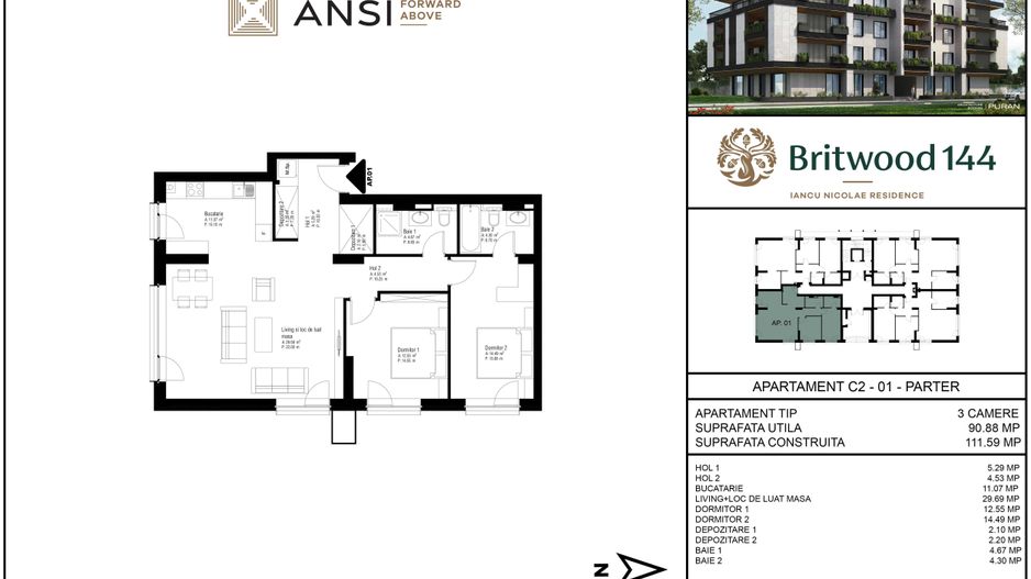 De vânzare apartament 3 camere – BRITWOOD 144, Iancu Nicolae - Poză 2