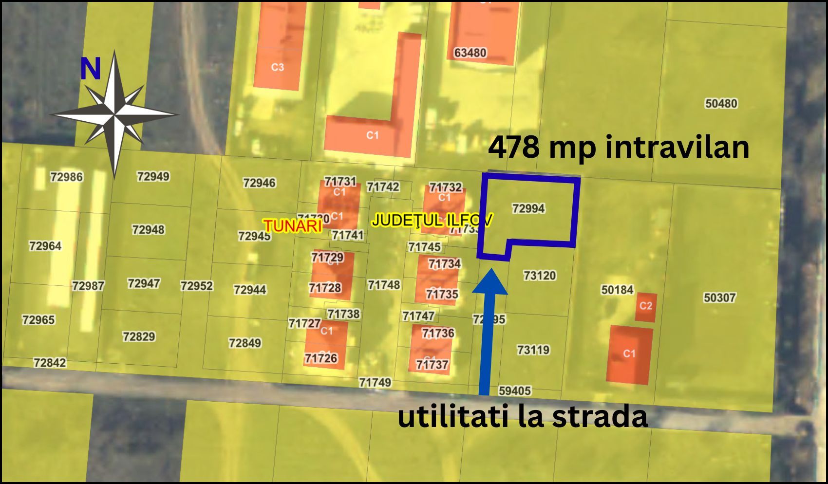 Vanzare Teren Construibil, Intravilan,CU, 478 mp - Tunari! Comision 0% - Poză 3